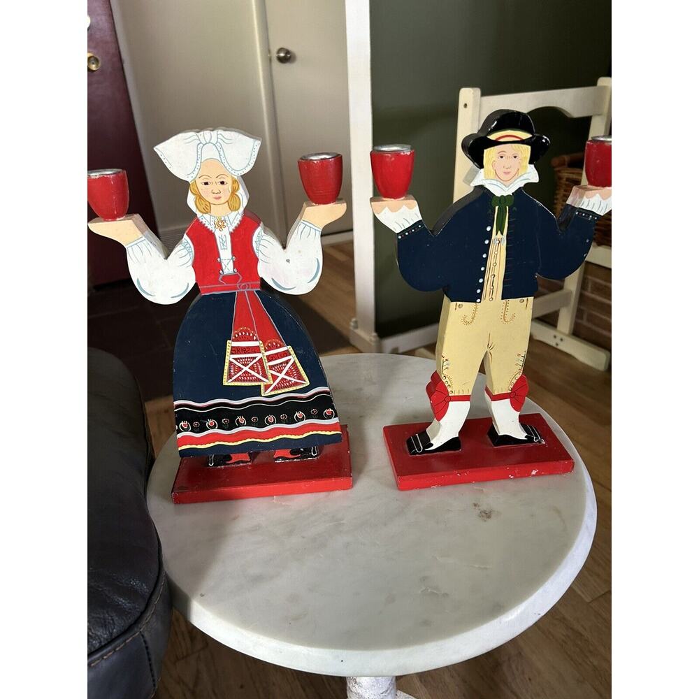 Swedish vintage boy and girl candleholders